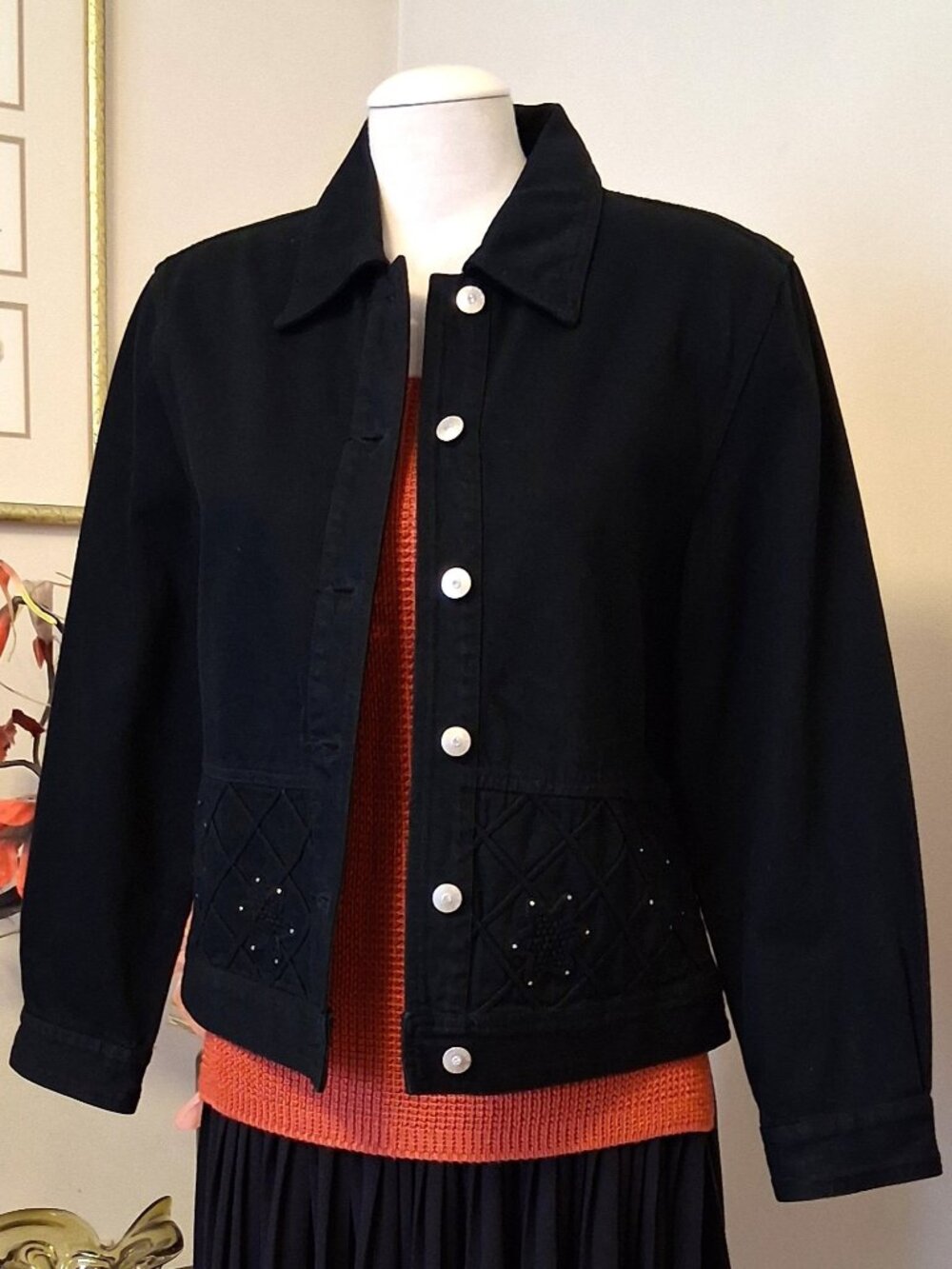 New Classic Black Long Sleeve Denim Jacket Casual Embroidery Jean Jackets 10